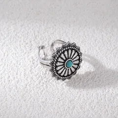 Ethnic Style Flowers Ring For Unisex Featuring Natural Pink Alloy With Turquoise Inlay And Electroplated Finish 2