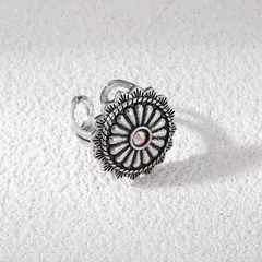 Ethnic Style Flowers Ring For Unisex Featuring Natural Pink Alloy With Turquoise Inlay And Electroplated Finish 4