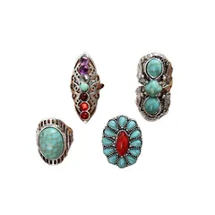 For Women 4 Pieces Turquoise Geometric Rings In Ethnic Style Featuring Alloy And Artificial Gemstones 3