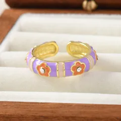Ethnic Style Vintage Ring Featuring Flower Pattern With Enamel Craft 2