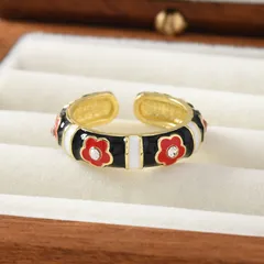 Ethnic Style Vintage Ring Featuring Flower Pattern With Enamel Craft 3
