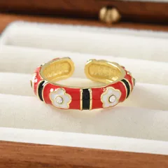 Ethnic Style Vintage Ring Featuring Flower Pattern With Enamel Craft 4