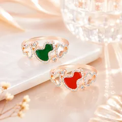Ethnic Style Unisex Copper Gourd Ring For Red With Rhinestones Inlay