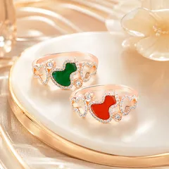 Ethnic Style Unisex Copper Gourd Ring For Red With Rhinestones Inlay 2