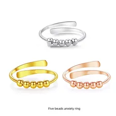 Anti-anxiety Ring For Men And Women Anxiety Relief Beads Rotating Fingertip Gyro Opening Adjustable Ring Tide