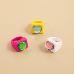 Fashion Geometric Resin Ring For Women In Rose Red, No Inlaid Design 2