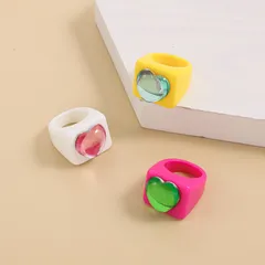 Fashion Geometric Resin Ring For Women In Rose Red, No Inlaid Design 3