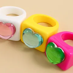 Fashion Geometric Resin Ring For Women In Rose Red, No Inlaid Design 4