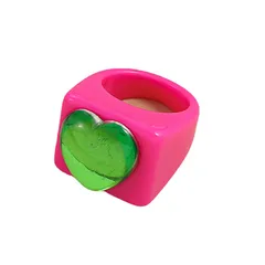 Fashion Geometric Resin Ring For Women In Rose Red, No Inlaid Design 5