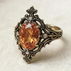 Exaggerated Champagne Metal Flowers Ring For Women Featuring Zircon Inlay 4