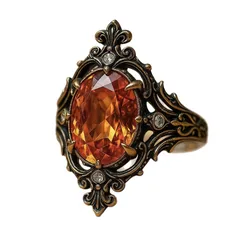 Exaggerated Champagne Metal Flowers Ring For Women Featuring Zircon Inlay 5