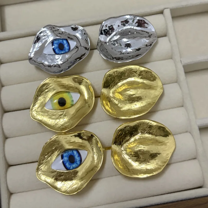Exaggerated Dual Head Open Ring Devil Eye Asymmetric Design Luxury Fashion Trendy Ring Unisex Alloy Jewelry Personalized Style 5