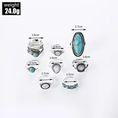 Exaggerated Leaf Ring Set For Women Featuring Electroplated Alloy With Turquoise Inlay 5