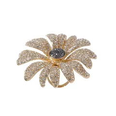 Exaggerated Flowers Open Ring For Women In Gold, Made Of Durable Zinc Alloy 5