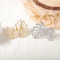 Exaggerated Gold Leaves Open Ring For Women In Zinc Alloy Featuring Three-Dimensional Craftsmanship