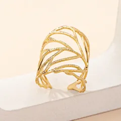 Exaggerated Leaves Iron Hollow Out Women's Open Rings 3