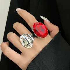 Exaggerated Oval Unisex Ring For Everyday Wear, Multicolor Iron Band Featuring Crystal Inlay And Electroplated Finish 2