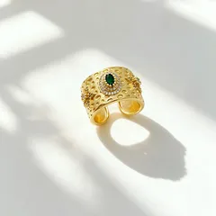 Exaggerated Oval Wide Band Ring For Unisex Featuring Zircon Inlay With Bezel Setting In 18K Real Gold Plated Colour 3