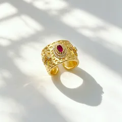 Exaggerated Oval Wide Band Ring For Unisex Featuring Zircon Inlay With Bezel Setting In 18K Real Gold Plated Colour 4