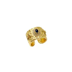 Exaggerated Oval Wide Band Ring For Unisex Featuring Zircon Inlay With Bezel Setting In 18K Real Gold Plated Colour 5