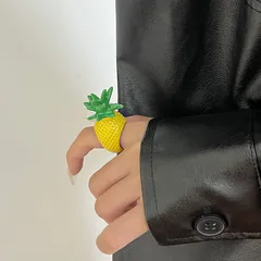 Exaggerated Retro Enamel Pineapple Ring For Women Luxury Sensation Couple Rings Fingertip Jewelry Accessory Metal Fruit Pattern 3
