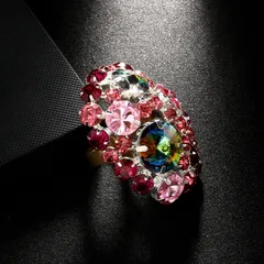 Exaggerated Round Open Ring For Women In Gold Alloy With Rhinestone Inlay 2