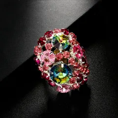 Exaggerated Round Open Ring For Women In Gold Alloy With Rhinestone Inlay 3