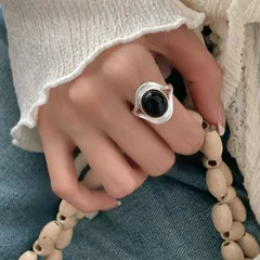 Exaggerated Round Silver Ring For Unisex Featuring Electroplated Copper With Agate Inlay 4