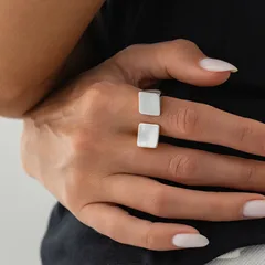 Exaggerated Square Open Ring For Women In Silver Plated Zinc Alloy Featuring Electroplated Finish 2