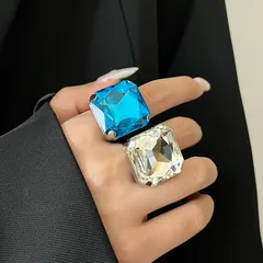 Exaggerated Square Open Rings For Women In Transparent Zinc Alloy With Electroplated Finish