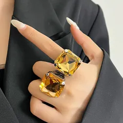 Exaggerated Square Open Rings For Women In Transparent Zinc Alloy With Electroplated Finish 2