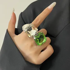 Exaggerated Square Open Rings For Women In Transparent Zinc Alloy With Electroplated Finish 3