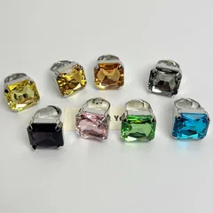 Exaggerated Square Open Rings For Women In Transparent Zinc Alloy With Electroplated Finish 4