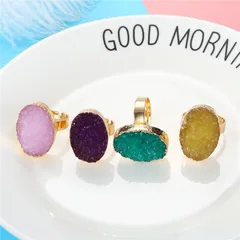 Fashion Oval Natural Pink Resin Inlay Alloy Ring For Women