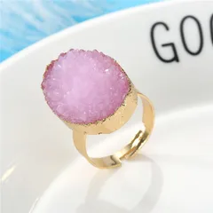 Fashion Oval Natural Pink Resin Inlay Alloy Ring For Women 3