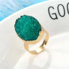 Fashion Oval Natural Pink Resin Inlay Alloy Ring For Women 5