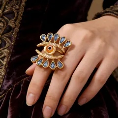 Eye Open Ring For Women In Cartoon Style With KC Golden Plated 0.03µm-0.05µm Thickness And Rhinestones, 1 PCS/Package