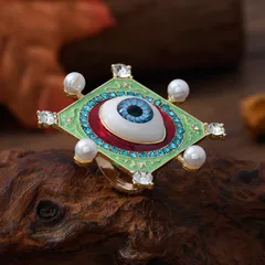 Eye Open Ring For Women In Cartoon Style With KC Golden Plated 0.03µm-0.05µm Thickness And Rhinestones, 1 PCS/Package 2