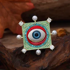 Eye Open Ring For Women In Cartoon Style With KC Golden Plated 0.03µm-0.05µm Thickness And Rhinestones, 1 PCS/Package 3