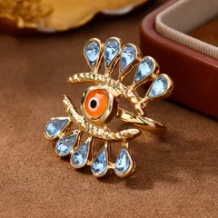 Eye Open Ring For Women In Cartoon Style With KC Golden Plated 0.03µm-0.05µm Thickness And Rhinestones, 1 PCS/Package 4