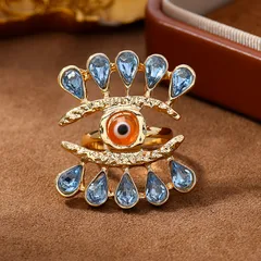 Eye Open Ring For Women In Cartoon Style With KC Golden Plated 0.03µm-0.05µm Thickness And Rhinestones, 1 PCS/Package 5