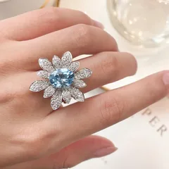 Copper Flowers Open Ring For Women With Zircon Inlay, Elegant Lady Style Jewelry 2