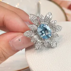 Copper Flowers Open Ring For Women With Zircon Inlay, Elegant Lady Style Jewelry 3