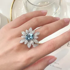 Copper Flowers Open Ring For Women With Zircon Inlay, Elegant Lady Style Jewelry 4