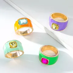 Fashion Geometric Ring For Women Featuring Rhinestones, 1 Piece Alloy Band With Artificial Gemstones Inlay 3
