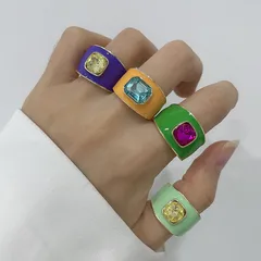 Fashion Geometric Ring For Women Featuring Rhinestones, 1 Piece Alloy Band With Artificial Gemstones Inlay 5