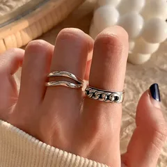 Geometric Open Ring For Women, 1 Piece Silver Plated Electroplated Ins Style 3