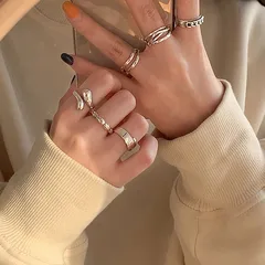 Geometric Open Ring For Women, 1 Piece Silver Plated Electroplated Ins Style 5
