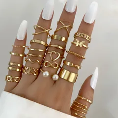 Fashion Heart Shape Ring Set For Women, 1 Set Alloy Rings Featuring Electroplated Design 2