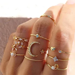 Fashion Heart Shape Ring Set For Women, 1 Set Alloy Rings Featuring Electroplated Design 3